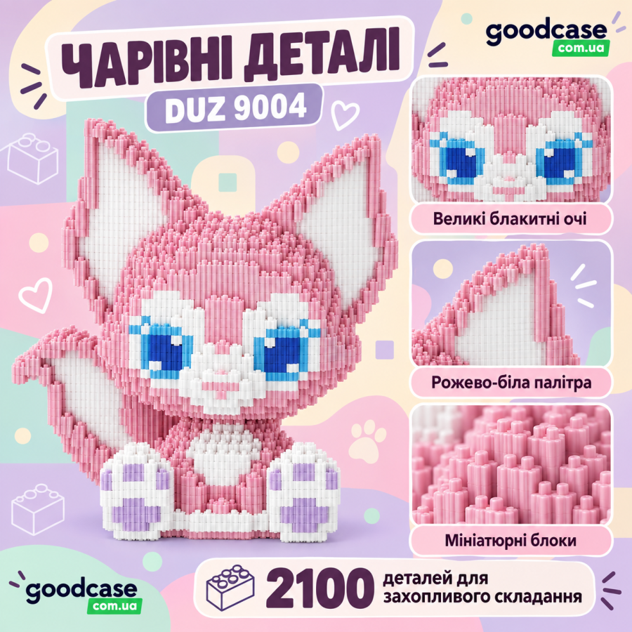 3D конструктор Little Fox 9004 на 2100 деталей — розовый Лисенок из мини-блоков