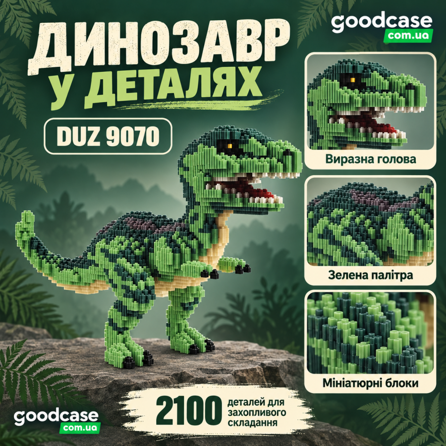 3D конструктор Динозавр DUZ Magic Blocks 9070 на 2100 деталей из мини-блоков