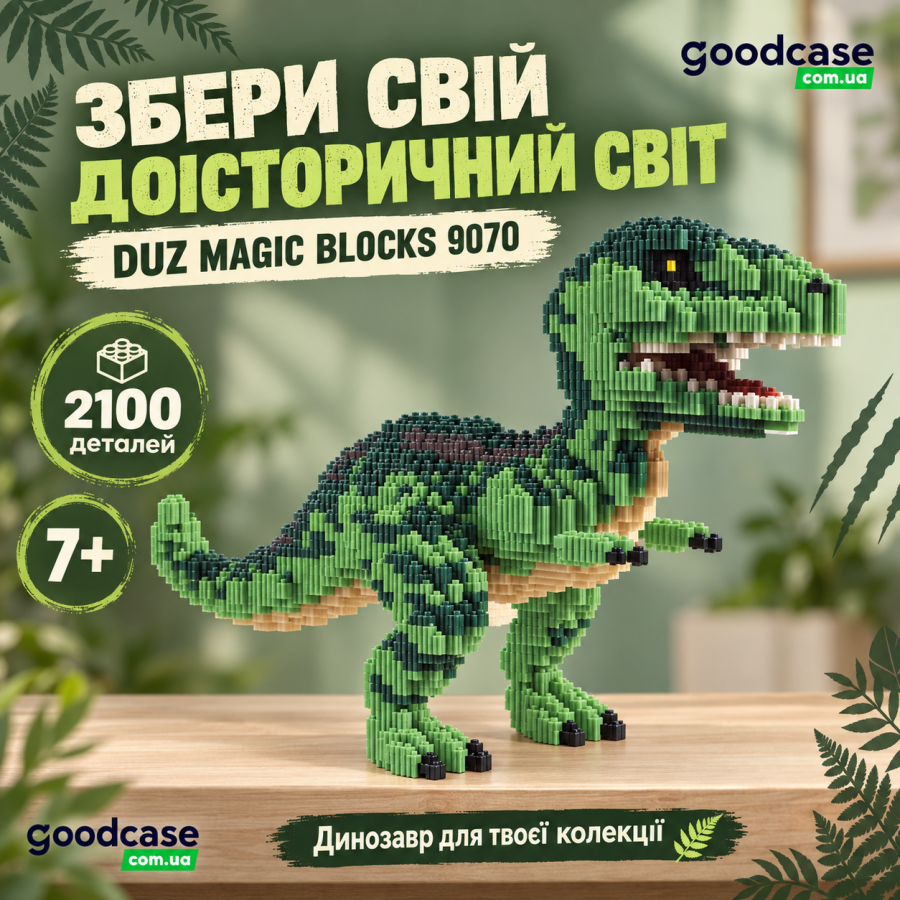 3D конструктор Динозавр DUZ Magic Blocks 9070 на 2100 деталей из мини-блоков