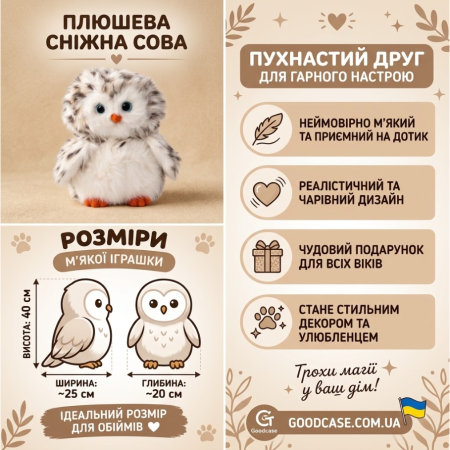Мягкая игрушка сова 40см ,детская игрушка совушка пушистая