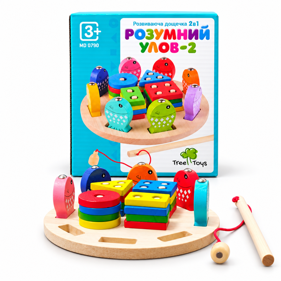 Деревянная развивающая игрушка 2в1 Сортер Магнитная рыбалка Tree Toys 13,5см