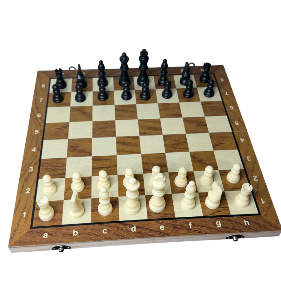 Шахи, шашки та нарди 3 в 1 A0068 — дерев'яна складна дошка 39×39 см