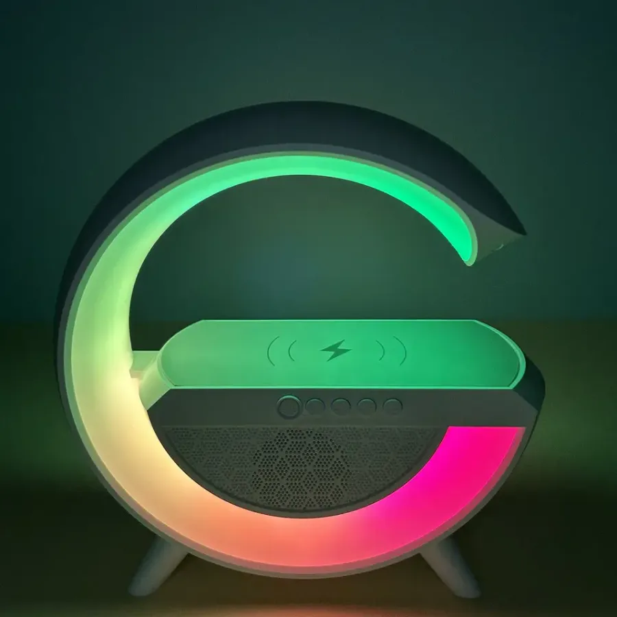 Настольный светильник колонка BT-2301 google лампа ночник RGB 3-in-1  с беспроводной зарядкой