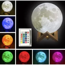 Світильник — нічник Місяць на акумуляторі 20 см "3D Moon Lamp" 16 кольорів із пультом