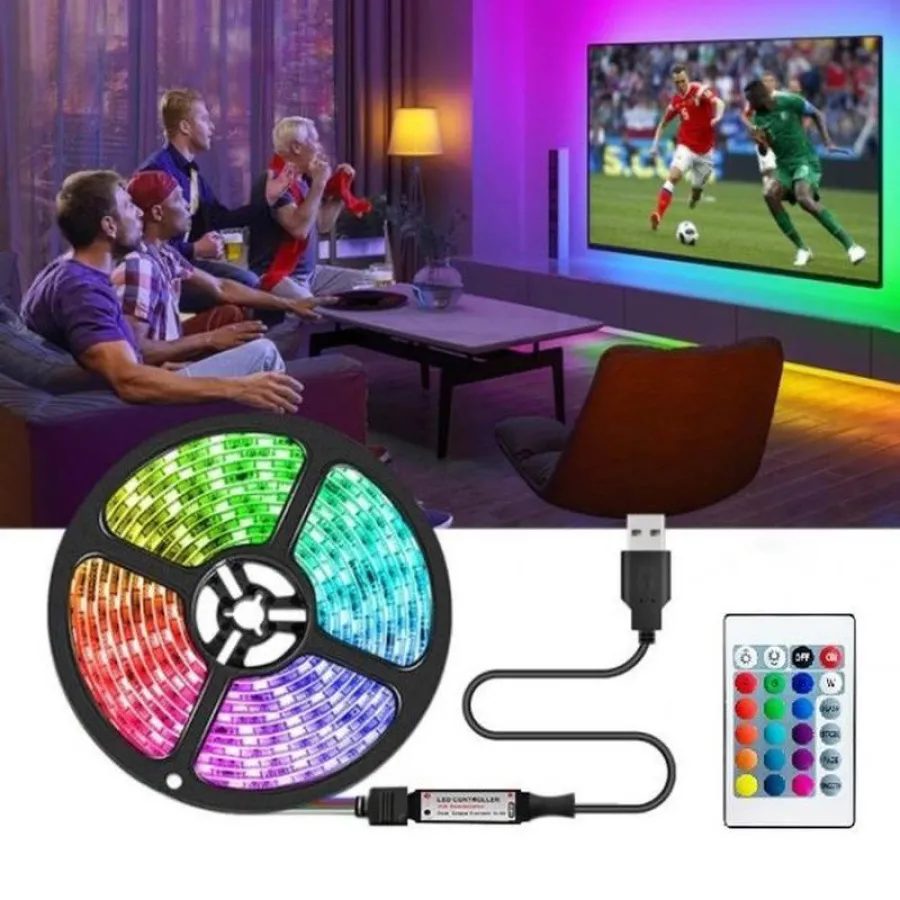 Светодиодная лента 5м разноцветная RGB+USB