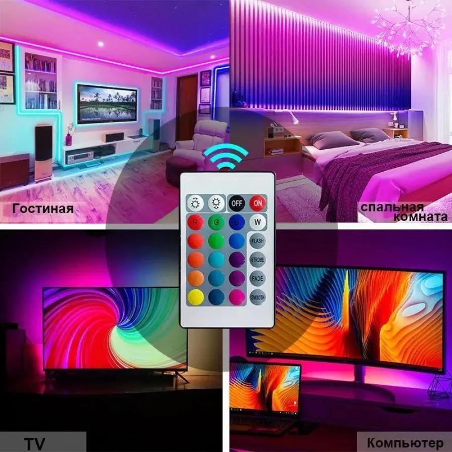 Светодиодная лента 5м разноцветная RGB+USB