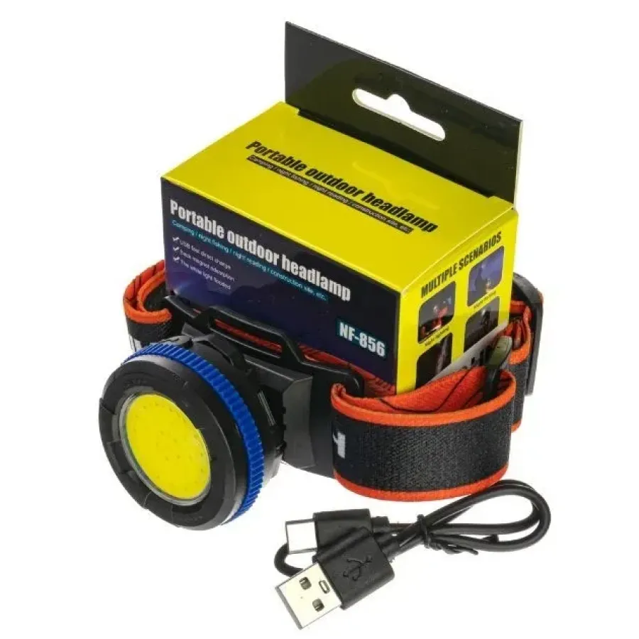 Фонарь Аккумуляторный налобный (заряд от Type-C, белый+красный LED)