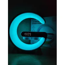 Настольная Bluetooth колонка, лампа ночник G11 LED большая, с беспроводной зарядкой 15W и будильником.  Белая
