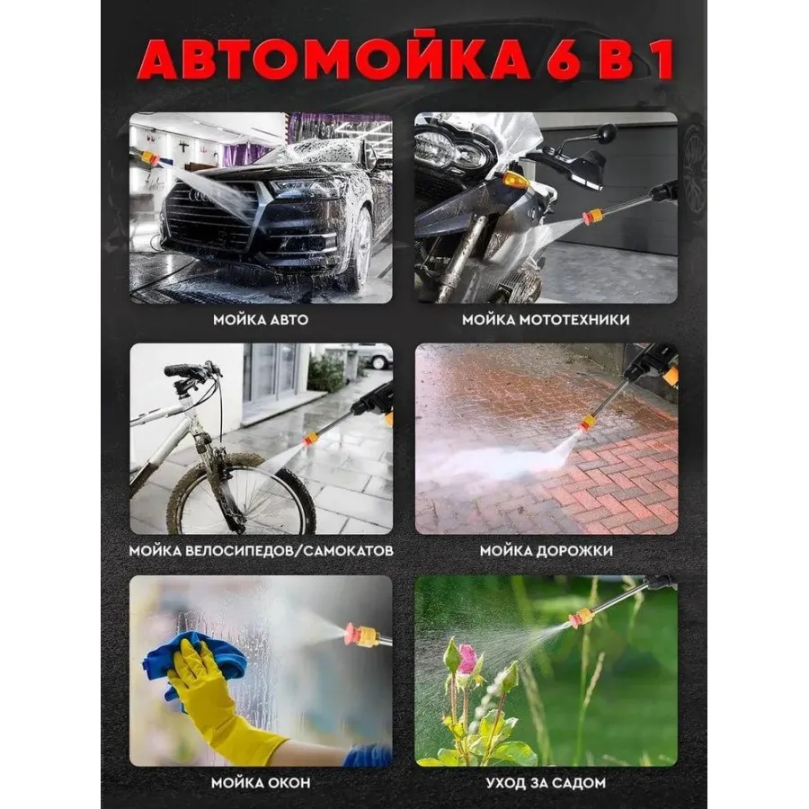 Беспроводная аккумуляторная мойка высокого давления для автомобиля в кейсе портативная с двумя аккумуляторами