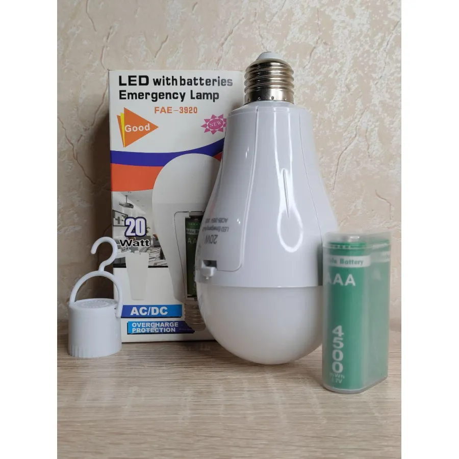 Аварийная светодиодная лампа 20W с аккумулятором 18650 в патрон, Лампочка Led аккумуляторная под цоколь е27