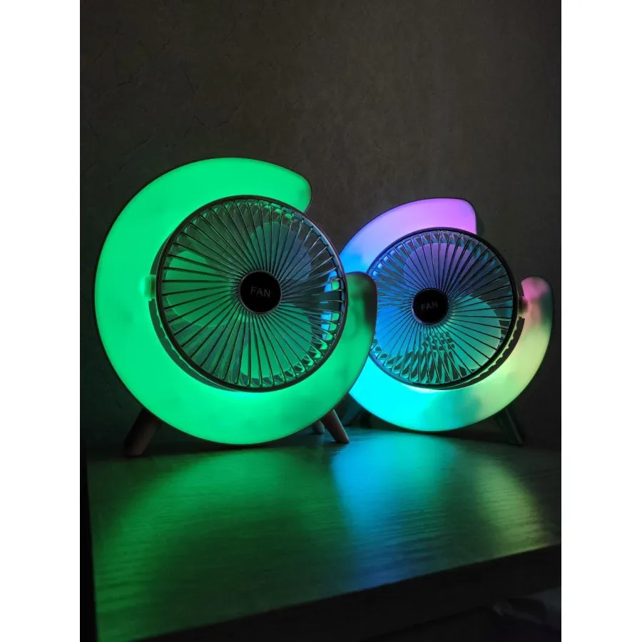 Вентилятор акумуляторний настільний з підсвіткою RGB, акумуляторні вентилятори, usb вентилятор для дому