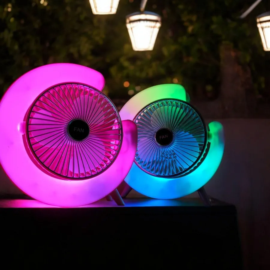 Вентилятор акумуляторний настільний з підсвіткою RGB, акумуляторні вентилятори, usb вентилятор для дому