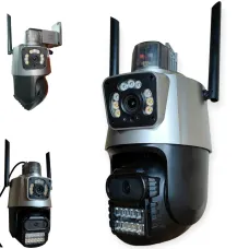 Поворотна подвійна вулична IP-камера 12 MP відеоспостереження з нічним баченням Wi-fi та сиреною PTZ Icsee