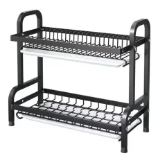 Двухуровневая настольная сушилка для хранения посуды Kitchen rack металлическая кухонная сушка органайзер