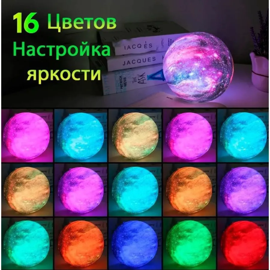 Кольоровий акумуляторний нічник Луна з пультом 15 см світильник 3D moonlight світлодіодна лампа для сну дитячий