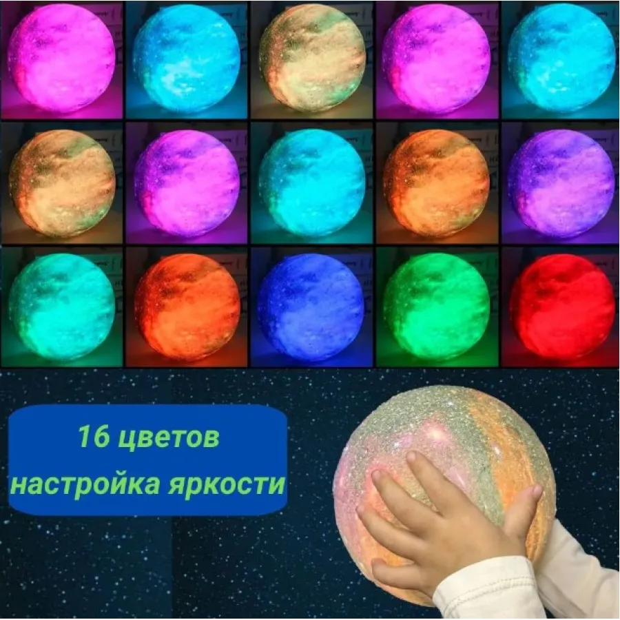 Кольоровий акумуляторний нічник Луна з пультом 15 см світильник 3D moonlight світлодіодна лампа для сну дитячий