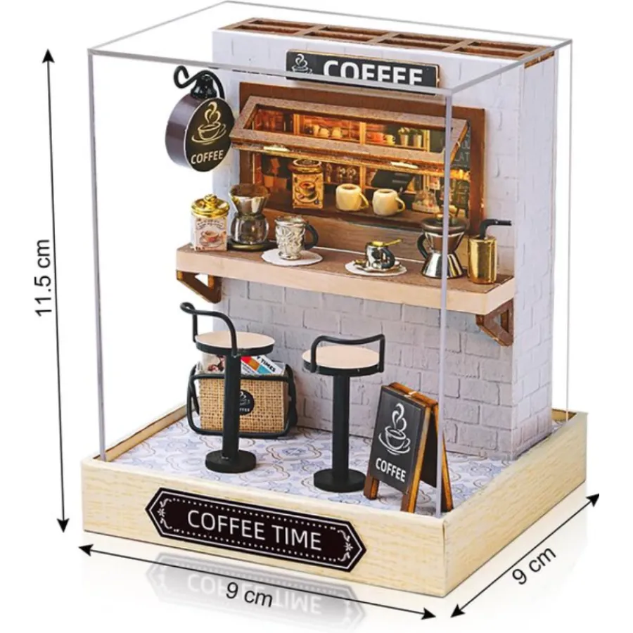 Румбокс кав'ярня з підсвічуванням 3D DIY Dollhouse Roombox міні кафе 11,5 × 9 × 9 см, інтер'єрний конструктор