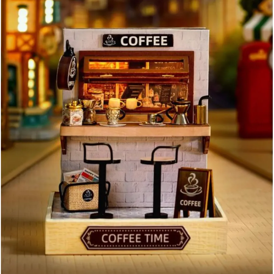 Румбокс кав'ярня з підсвічуванням 3D DIY Dollhouse Roombox міні кафе 11,5 × 9 × 9 см, інтер'єрний конструктор