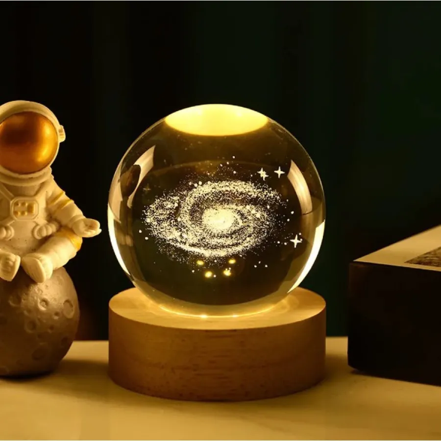 Светящийся 3D хрустальный шар-ночник 8 см Галактика USB для детей, декоративный светильник с проекцией