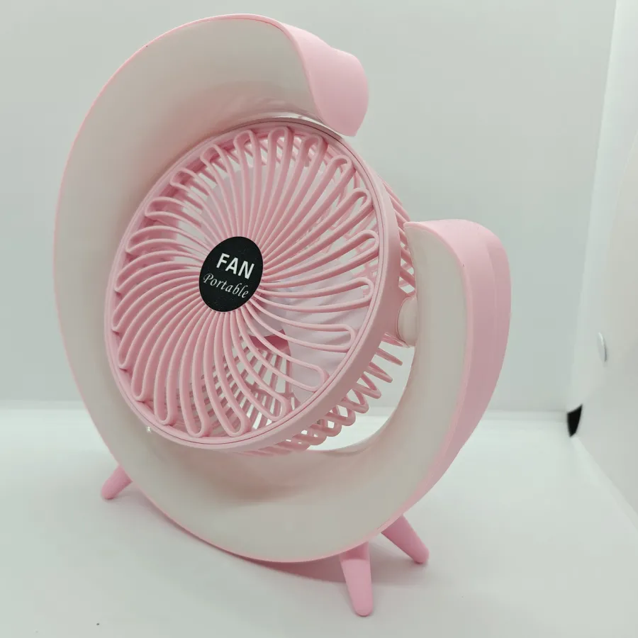 Портативний настільний вентилятор від usb з підвсіткою Desktop Fan з функцією нахилу і нічника, рожевий