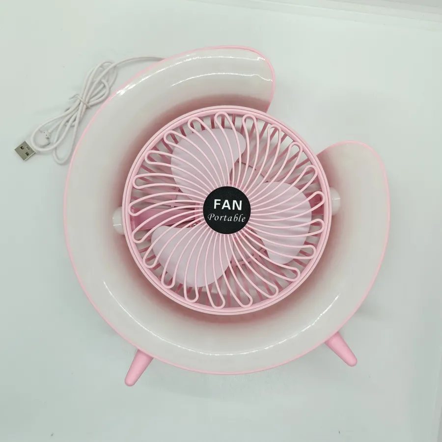 Портативний настільний вентилятор від usb з підвсіткою Desktop Fan з функцією нахилу і нічника, рожевий