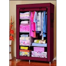 Тканевый шкаф складной 6 отделений бордового цвета HCX Storage Wardrobe 175см, мобильный органайзер для вещей