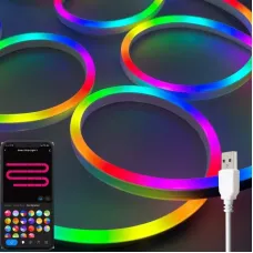 Гибкий неон 5 метров usb, bluetooth Неоновая светодиодная LED лента с пультом и управлением через смартфон