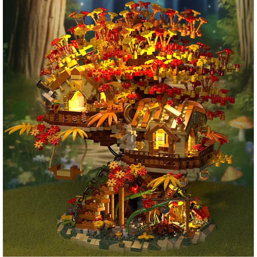 Великий 3D-конструктор під куполом з LED-підсвічуванням 4876 деталей YKO P3113 Осінній будинок на дереві та котедж, колекційний на