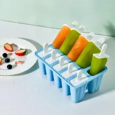 Силиконовая форма для мороженого и льда на 10 ячеек с палочками голубого цвета